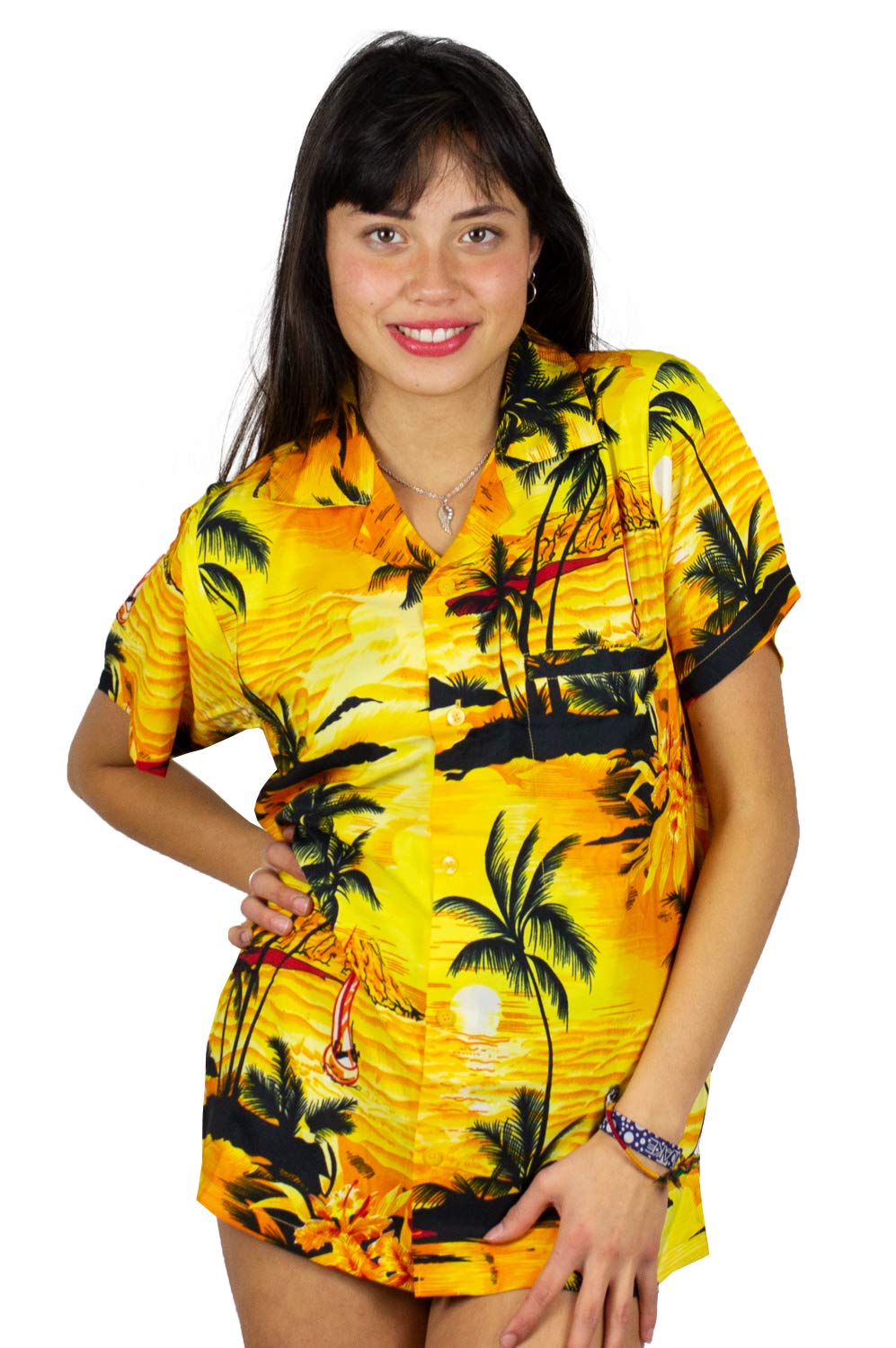 V.H.O. Funky Hawaiian Blouse Shirt, Shortsleeve, Surf, Yellow, 3XL