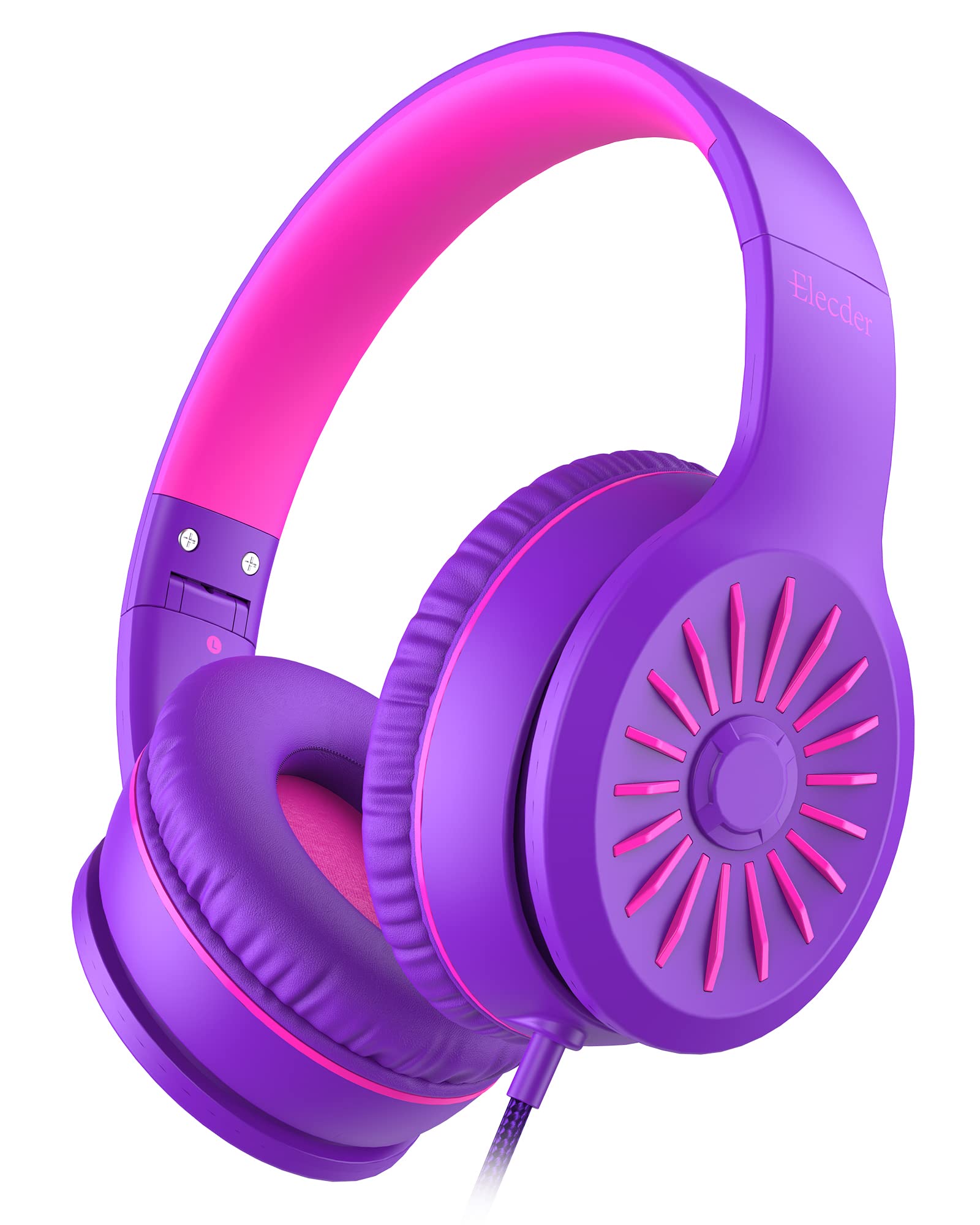 ELECDER i45 Headphones Wired, On-Ear Headphones with Microphone, Foldable Stereo Bass, 1.5M No-Tangle Cord, Portable 3.5MM Headset for School Kids Teens Smartphones Computer PC Tablet Travel, Purple