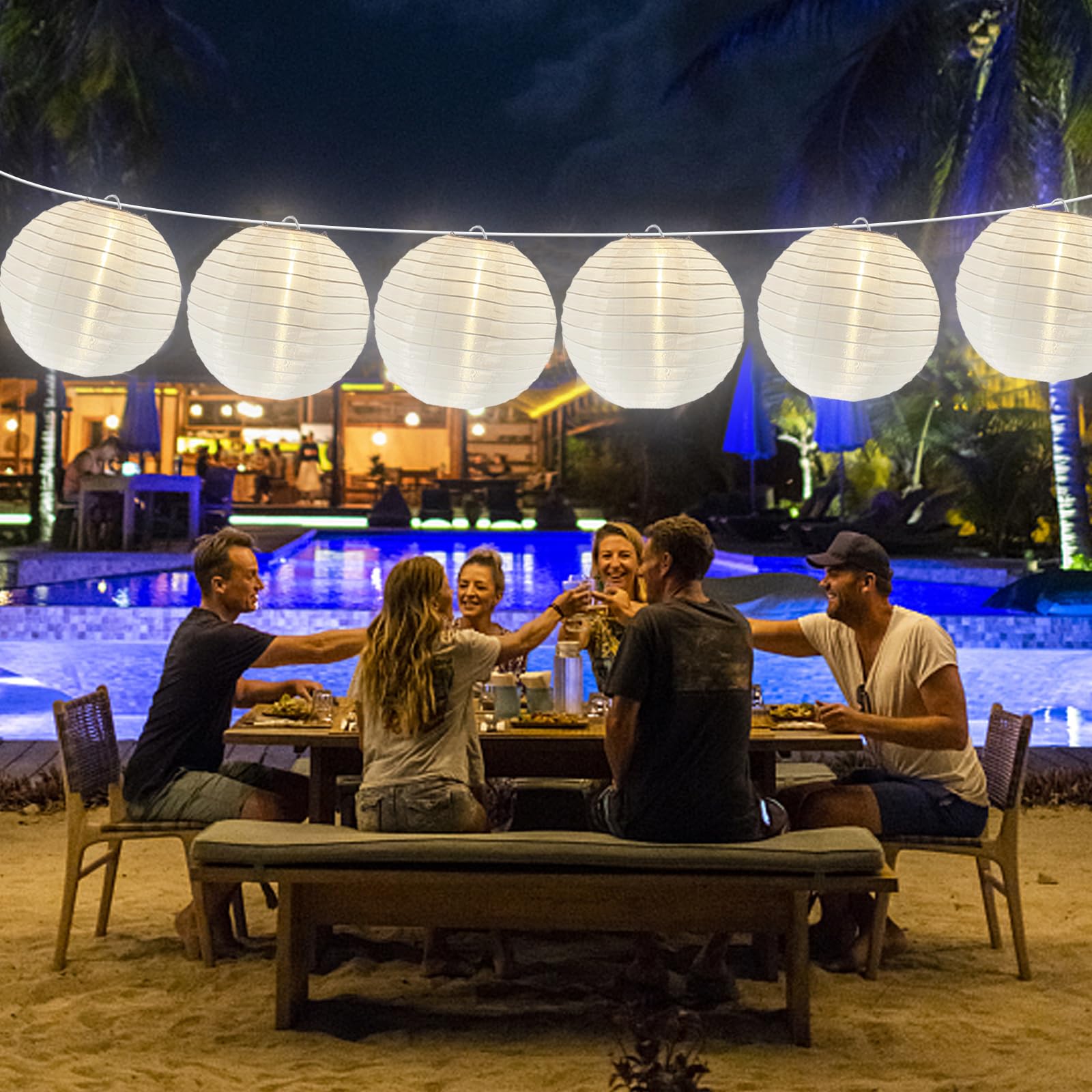 Lantern String Lights Outdoor, 27.5FT White Lantern String Lights Plug in with 10 Nylon Lanterns and G40 LED Bulbs, Hanging Light Strings Waterproof for Indoor Bedroom Outdoor Patio Wedding Party