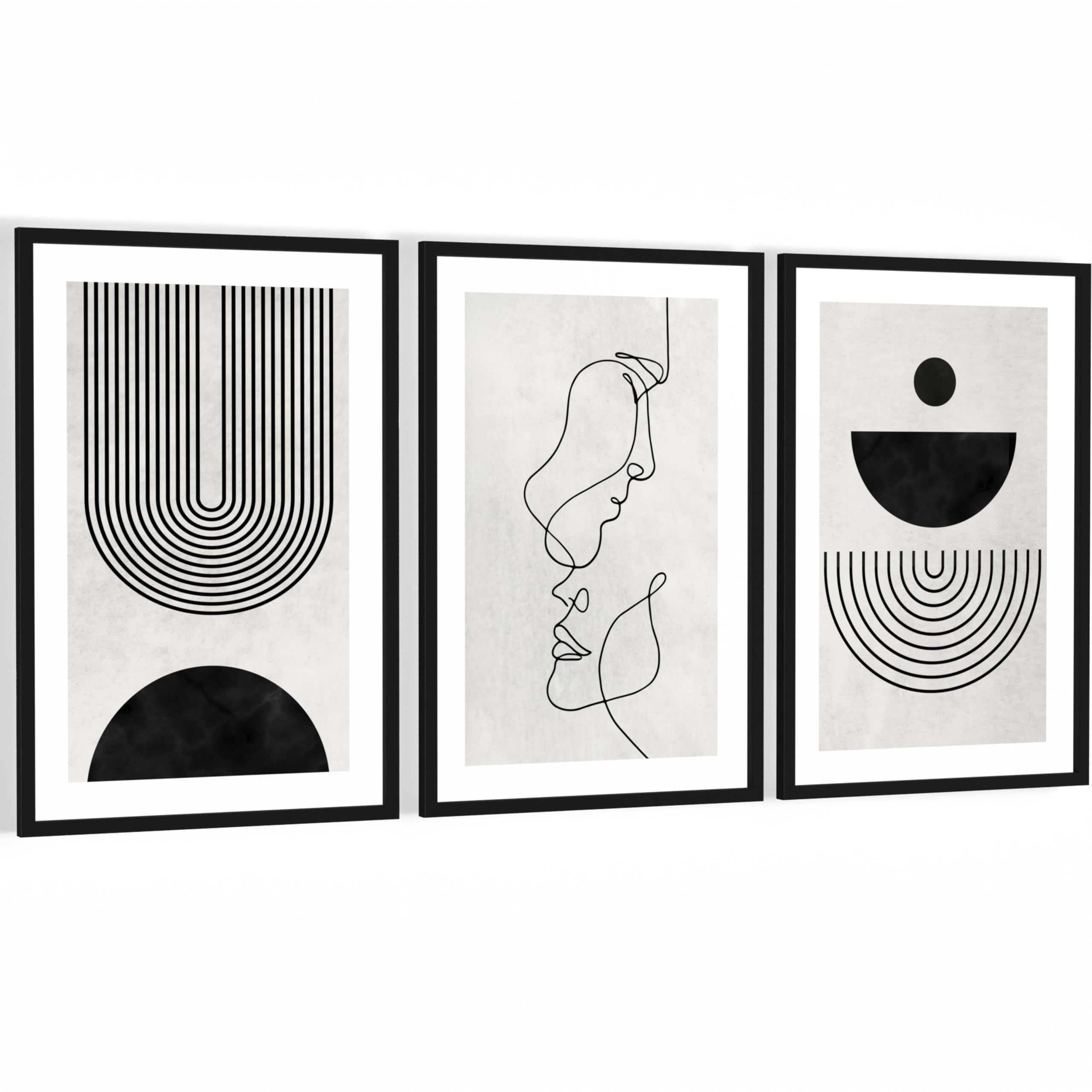 Novart Wandbilder mit Rahmen Linien - Wohnzimmer Schlafzimmer Büro Wanddeko - 3 Bilder Set 128x60 cm Schwarz - N133336aR2