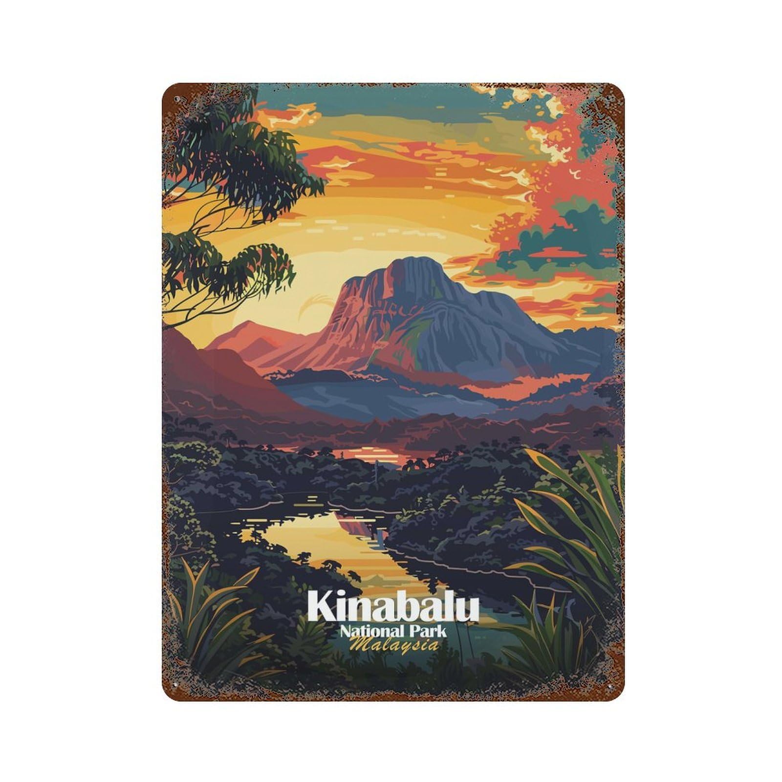 Kinabalu National Park, Malaysia Weathered Tin Sign 15.7"x11.8", Shabby Chic Decor for Garage, Pub Or Kitchen