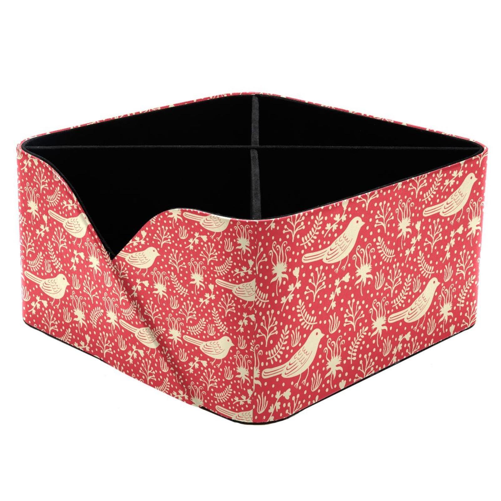 KengjuTesu Red Birds with Floral Seamless Pattern Desktop Organizer Pen Holder, Rectangular Pencil Cup for Office, Study and Makeup Stations