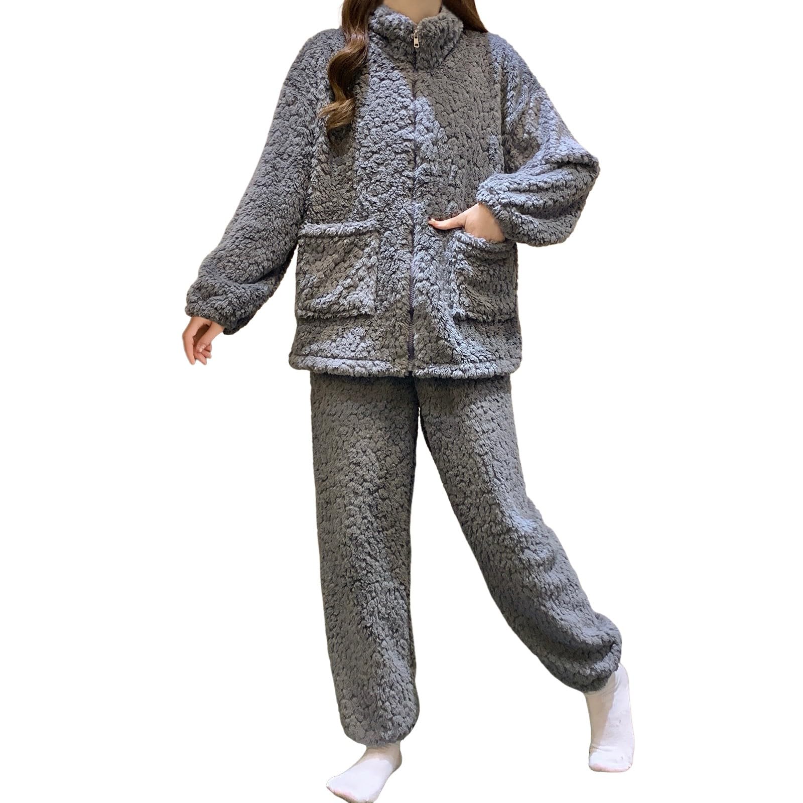 Weicher Winter-Flanell-Pyjama für gemütliche, langärmlige Thermo-Nachtwäsche mit elegantem Jacquard-Muster. Bequemes Loungewear-Zweiteiler-Outfit für kalte Nächte