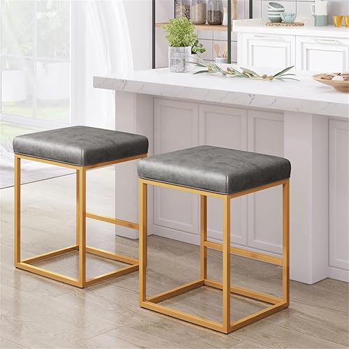 Miniatura 22 de Sophia & William Taburete de bar negro de 24 pulgadas de altura de mostrador, taburetes de bar tapizados con reposapiés, taburetes modernos de piel