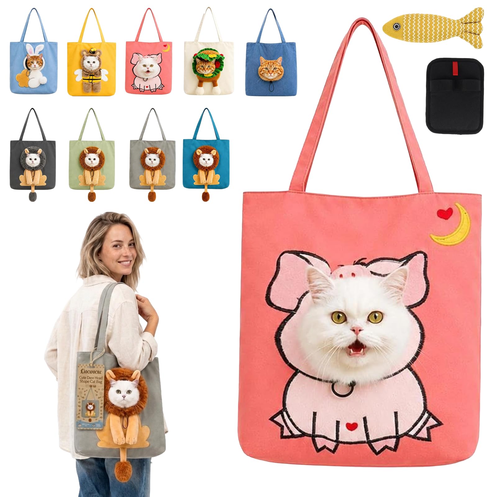 Cute Dew Head Shape Cat Bag, Canvas Pet Carrier for Travel (G,L)