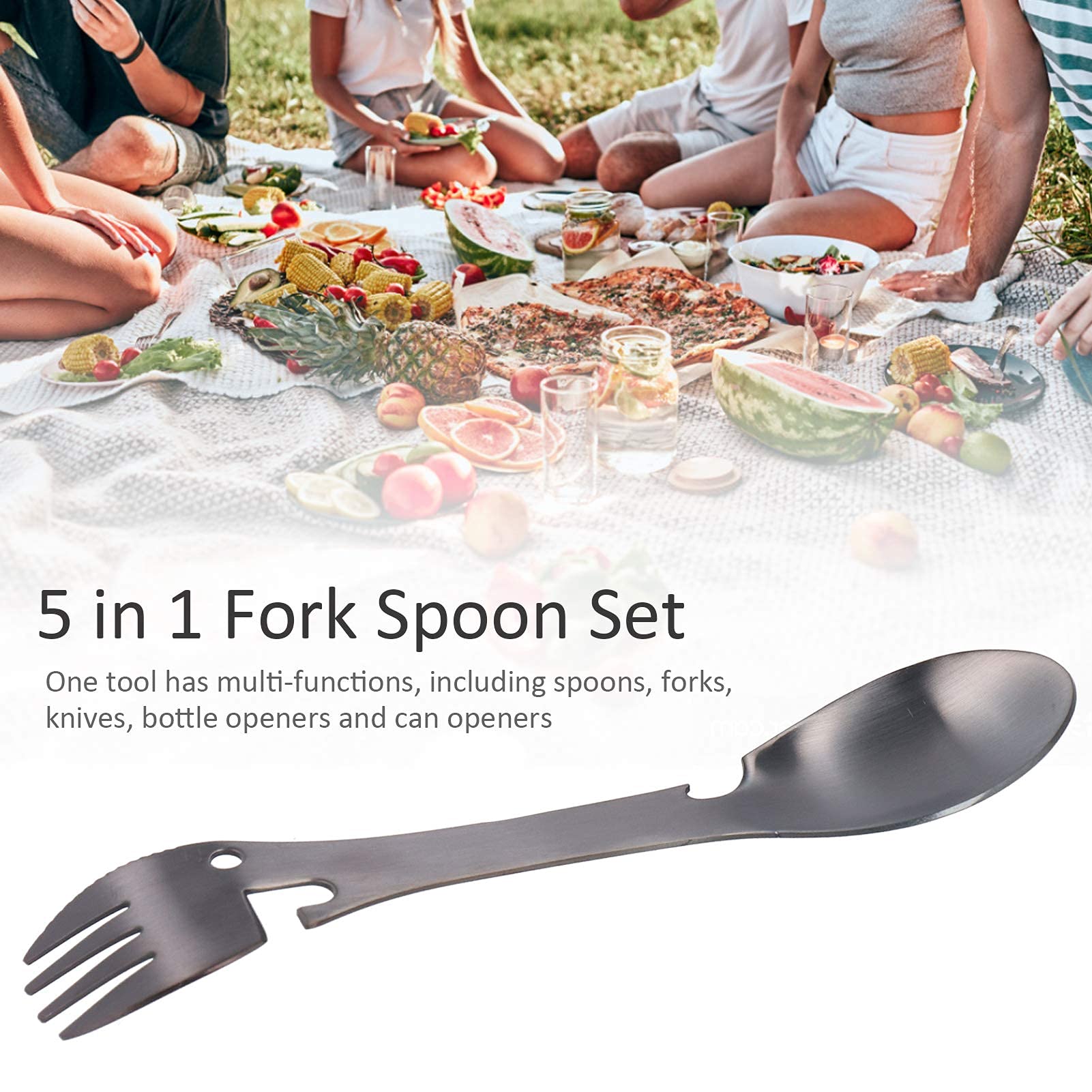 Set Posate Pieghevoli 5 In 1 - Coltello, Forchetta, Cucchiaio, Apribottiglie, Apriscatole, Per Campeggio E Outdoor - Foto 4