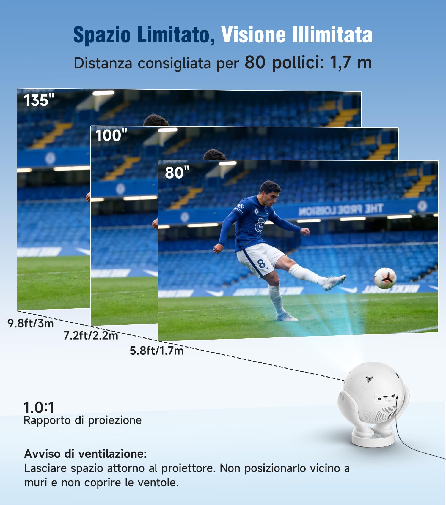 Magcubic Proiettore Portatile 4K, Android 14 con WiFi 6 e BT 5.4 | Mini Videoproiettore 1080P a Forma di Pallone da Calcio, Rotazione 180°, Focale Auto, Proiettore per Home Cinema, Gaming