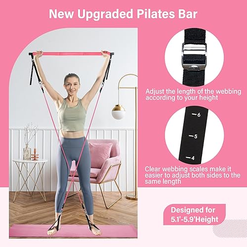 Miniatura 2 de Kit de barra de pilates con bandas de resistencia (2 estándar y 2 fuertes), equipo de entrenamiento de gimnasio en casa para mujeres, barra de