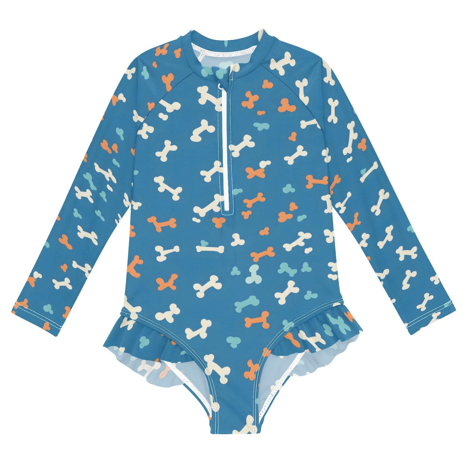 ALAZA Swimsuit for Girls Long Sleeve Rashguard Bathing Suit Bones Blue Quick Dry 4T