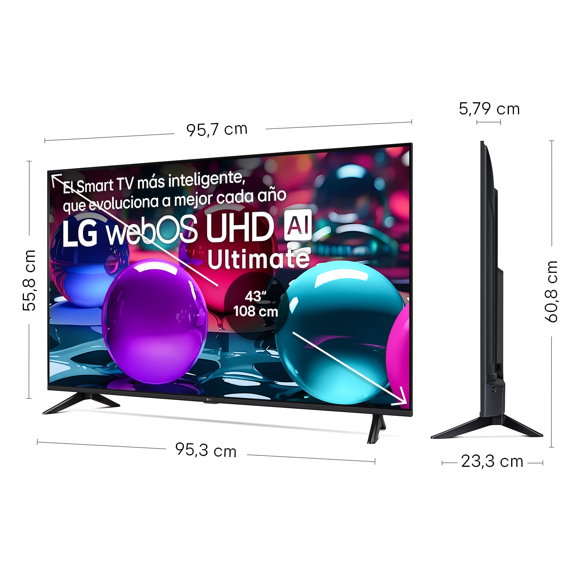 LG 43UA73006LA - TV 43", UHD 4K, WebOS 25, Ultimate IA, HDR10 Pro, Super Upscaling, Dolby Digital Plus, Google Assistant, Negro