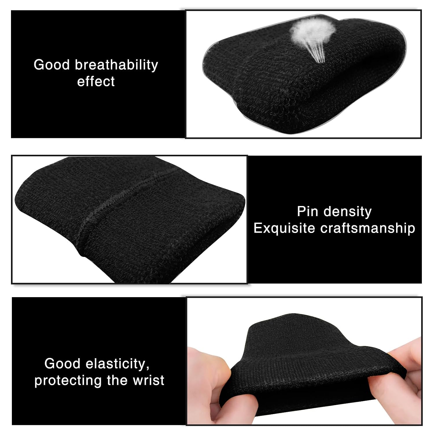 3 Pairs Compression Wrist Support Sleeves, White Black Blue, for Volleyball Basketball Sports