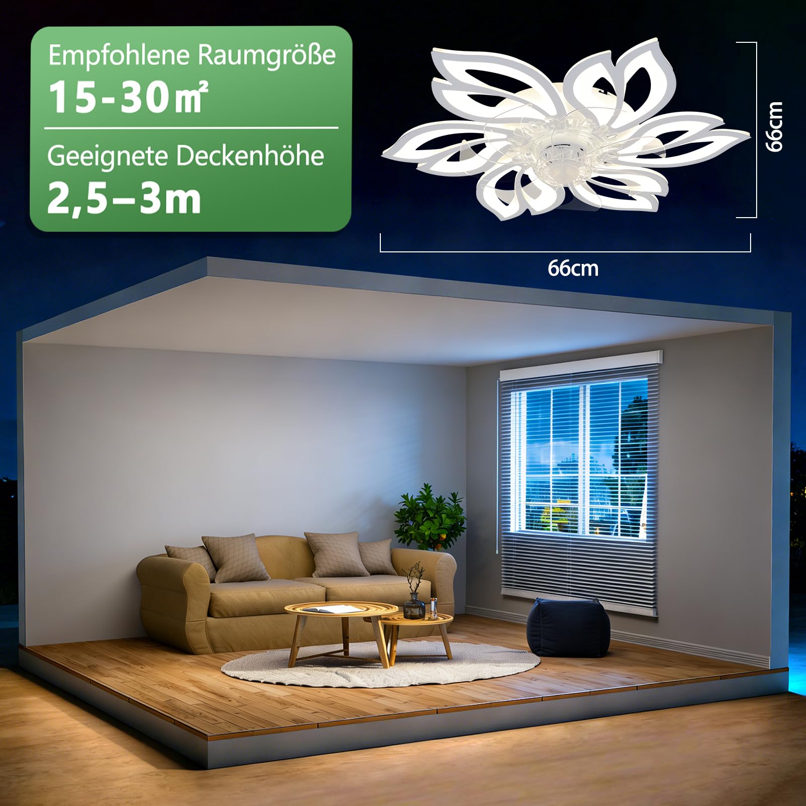 Homefire Deckenventilator Mit Beleuchtung und Fernbedienung Leise - LED Deckenlampe APP Dimmbar Ventilator Timing Deckenleuchte Kreativer 6 Lichter Design Wohnzimmer Fan Winter/Sommer für Schlafzimmer