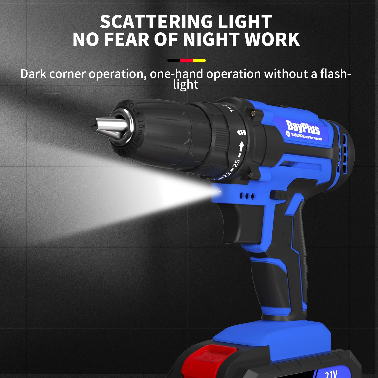 Taladro inalámbrico de 21 V, destornillador eléctrico de taladro inalámbrico, par de torsión 25+1, 2 velocidades, luz LED, 26 accesorios, kit de taladro combinado inalámbrico para bricolaje en