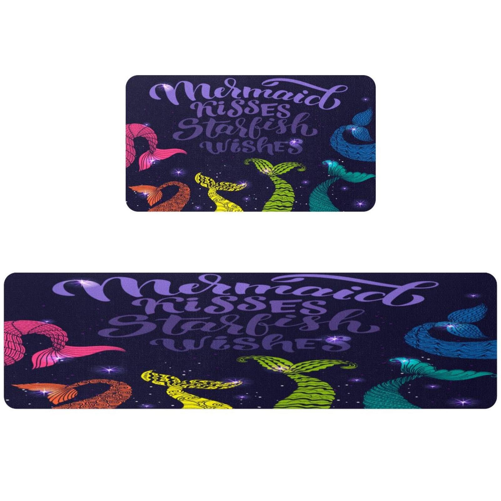 Lot de 2 tapis de cuisine antidérapants motif queue de sirène lavables pour couloir et buanderie