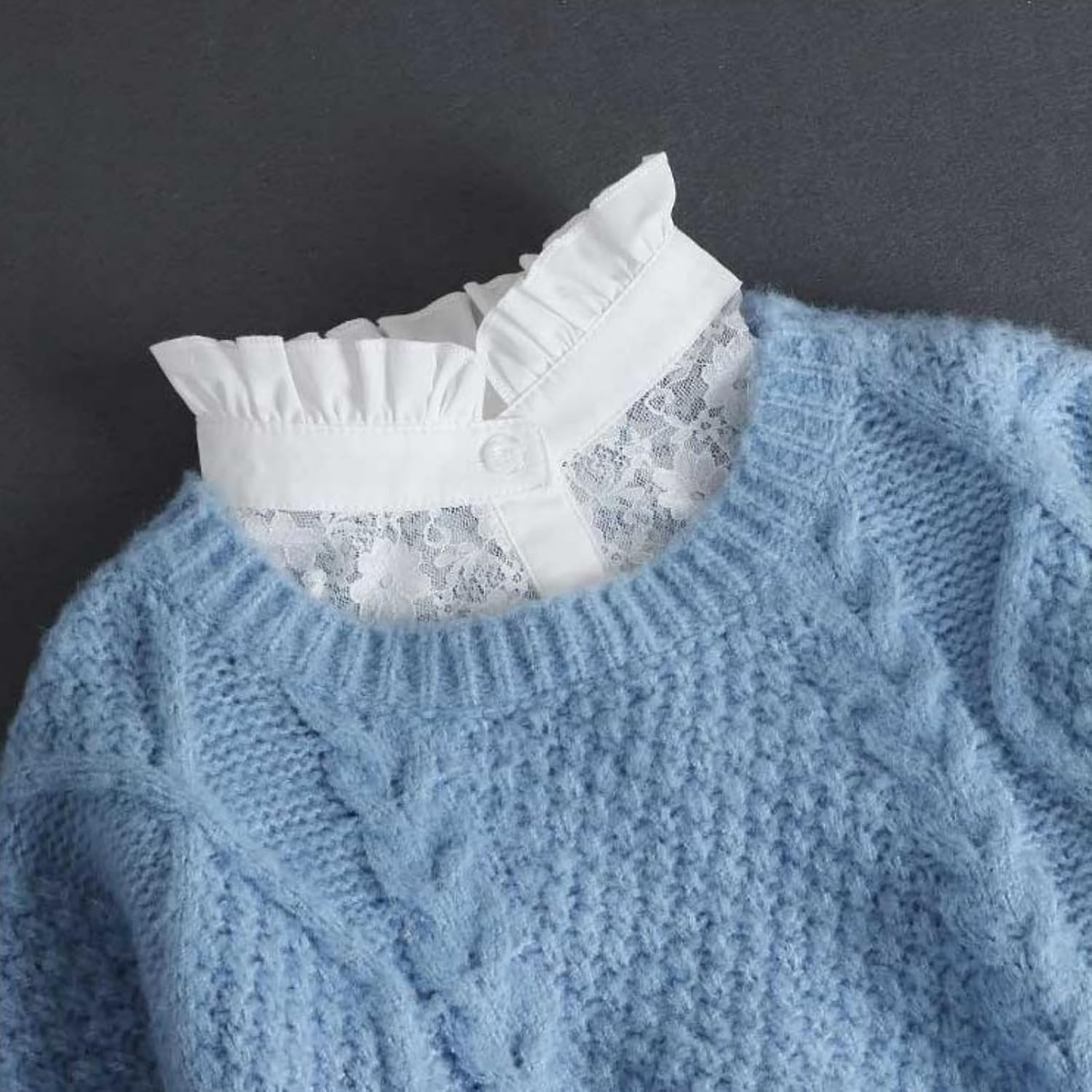Detachable Collar, Fake Collar Dickey Blouse Half Shirt with Brooch, Lace Vintage Neckline for Sweater Dress Outfit Women