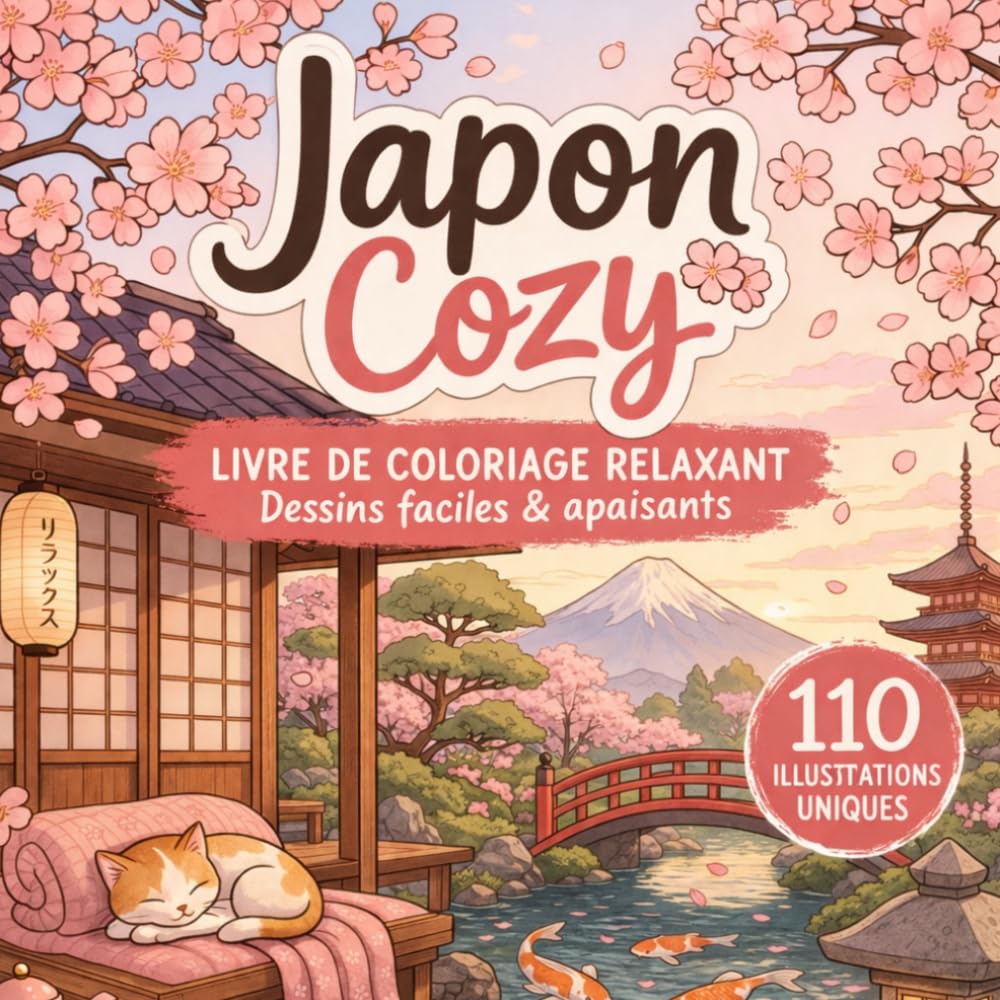 Livre de coloriage Japon cosy pour adultes: Dessins simples et relaxants – Style Bold & Easy, scènes japonaises kawaii anti-stress
