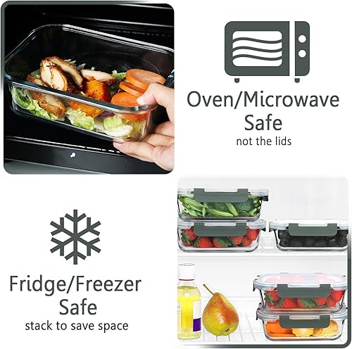 Miniatura 4 de MCIRCO - Juego de 5 recipientes de vidrio de 36 onzas y recipientes de vidrio para almacenamiento de alimentos