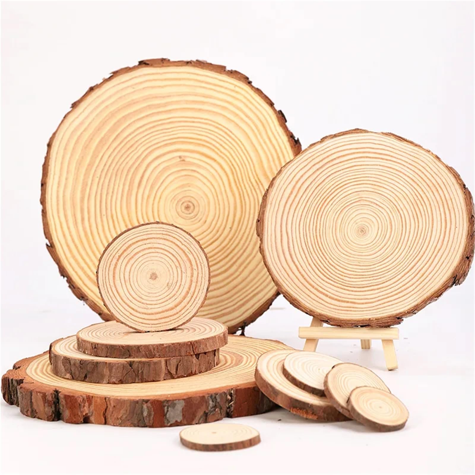 plastry drewna 3~12cm Naturalne Sosnowe Okrągłe Niedokończone Plastry Drewna Koła z Korą Drzewną Kłody Rzemiosło DIY Wesele Malowanie(4cm 6pcs)