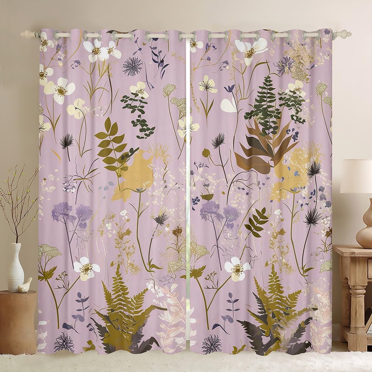 Watercolor Flowers Kids Adults Window Curtain,Groovy Daisy 70s 80s Hippie Style Window Treatment Curtain,Purple Orange Flowers Rustic Style Window Drapes for Teens Child Bedroom Decor,52Wx96L