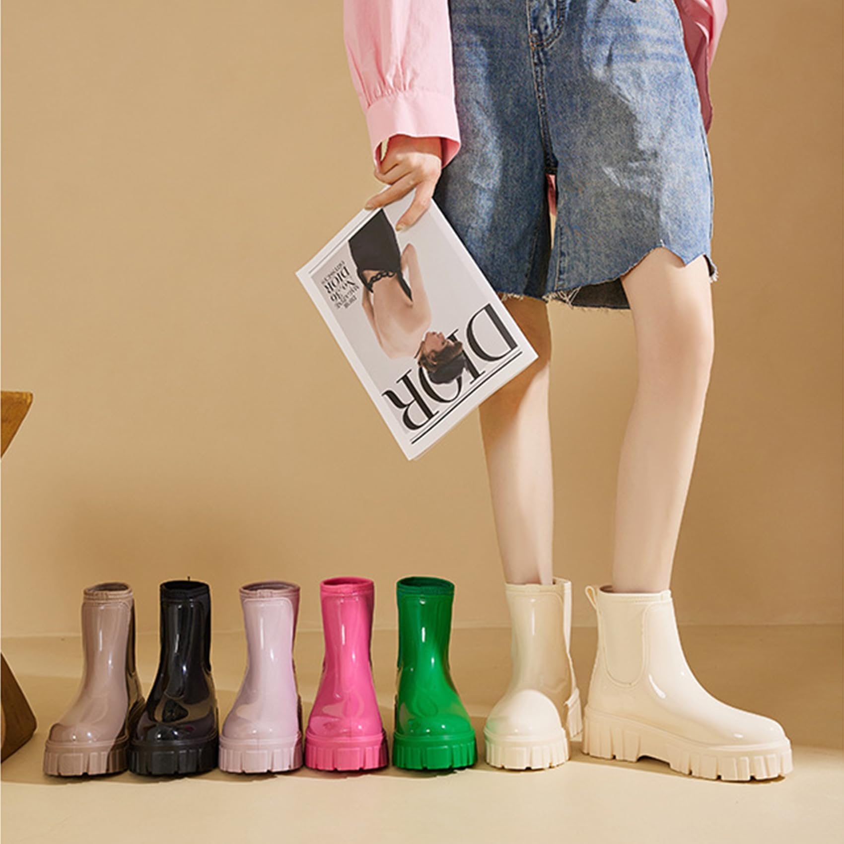 CLYCTIP Botas de lluvia para mujer, botas cortas Chelsea impermeables, botas de lluvia para mujer, botas Wellington, tallas 3-8