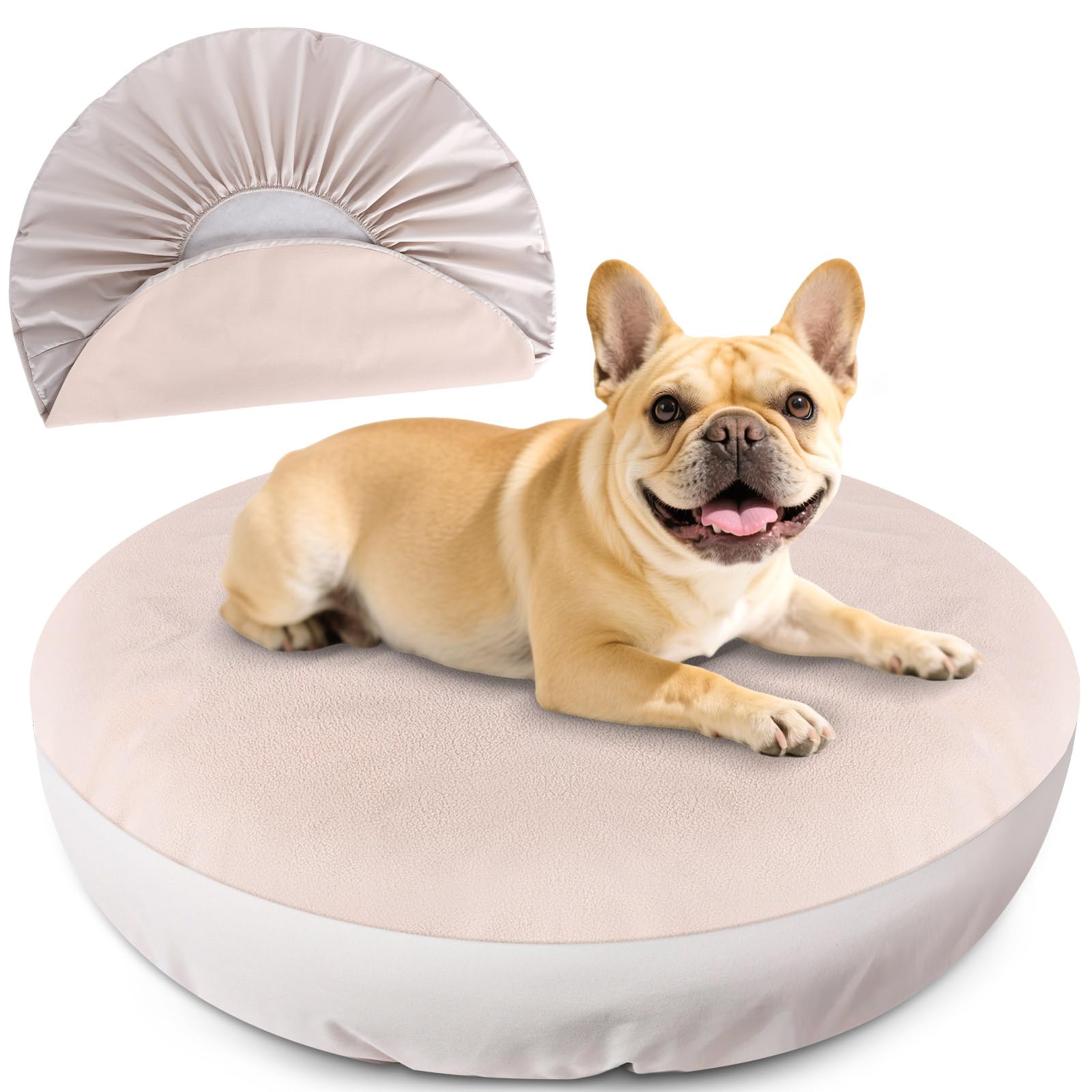 ALWZ-RDY Dog Bed Covers Replacement Washable for Round & Donut Dog Bed 100% Waterproof Dog Bed Sheets Soft & Noiseless Pet Bed Cover 30" x 30" x 9.8" Beige