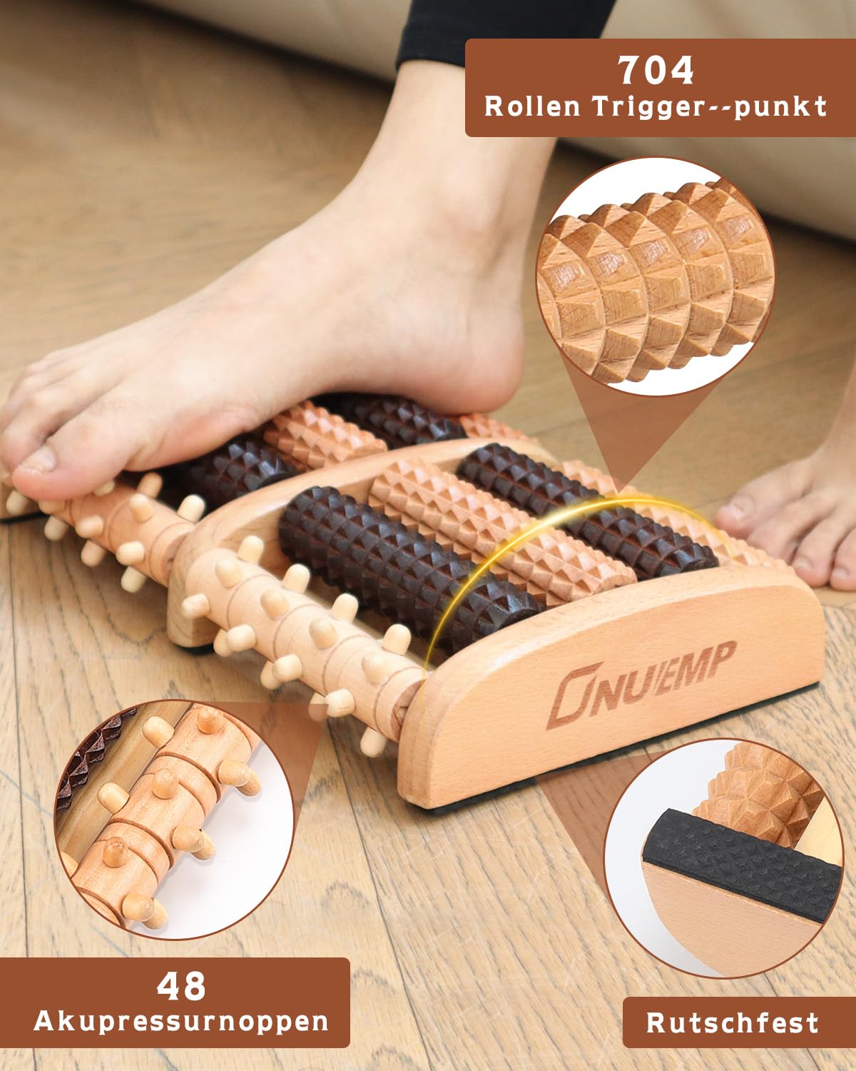 Fußmassageroller Holz Faszienrolle Holz Massagegerät, Faszienstab Roller Wood, Massage Holz Anti Cellulite Massagegerät,
