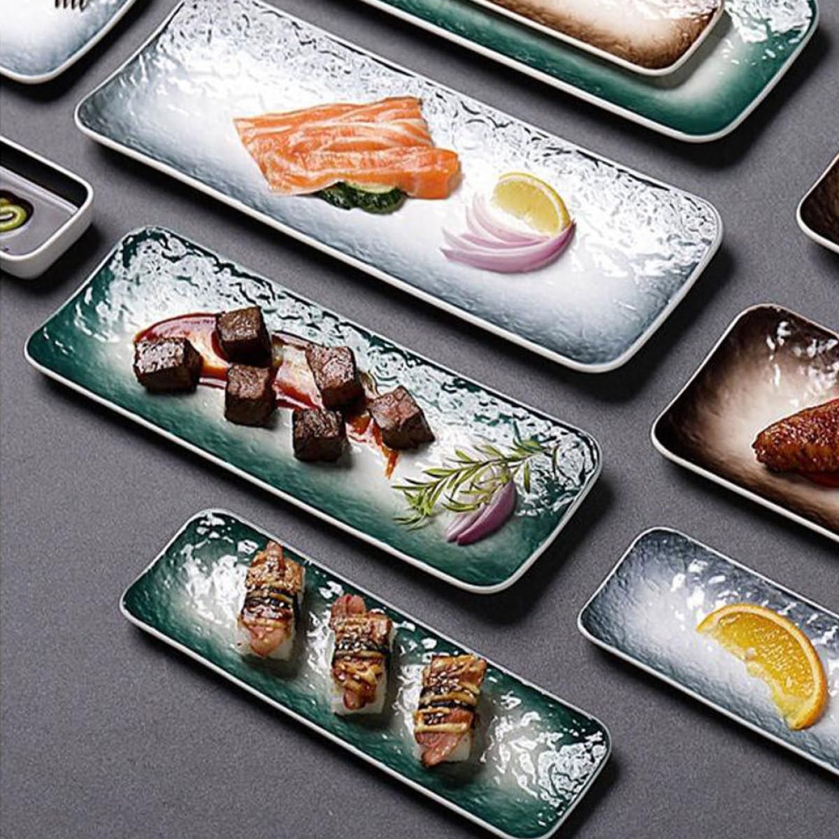 Vajilla de Cerámica Diseño Práctico y Acabado Fino Estilo Japonés 2 Platos Rectangulares para Sushi y Sashimi Adecuado para Fiestas y Uso Familiar