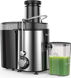 Juicer Machines Centrifugal Juice Extractor for Whole Fruit and Vegetables, BPA-Free, Dual Speed and Overheat Overload Protection, Anti-drip and Detachable Stainless Steel Citrus Juicer, Included Brush