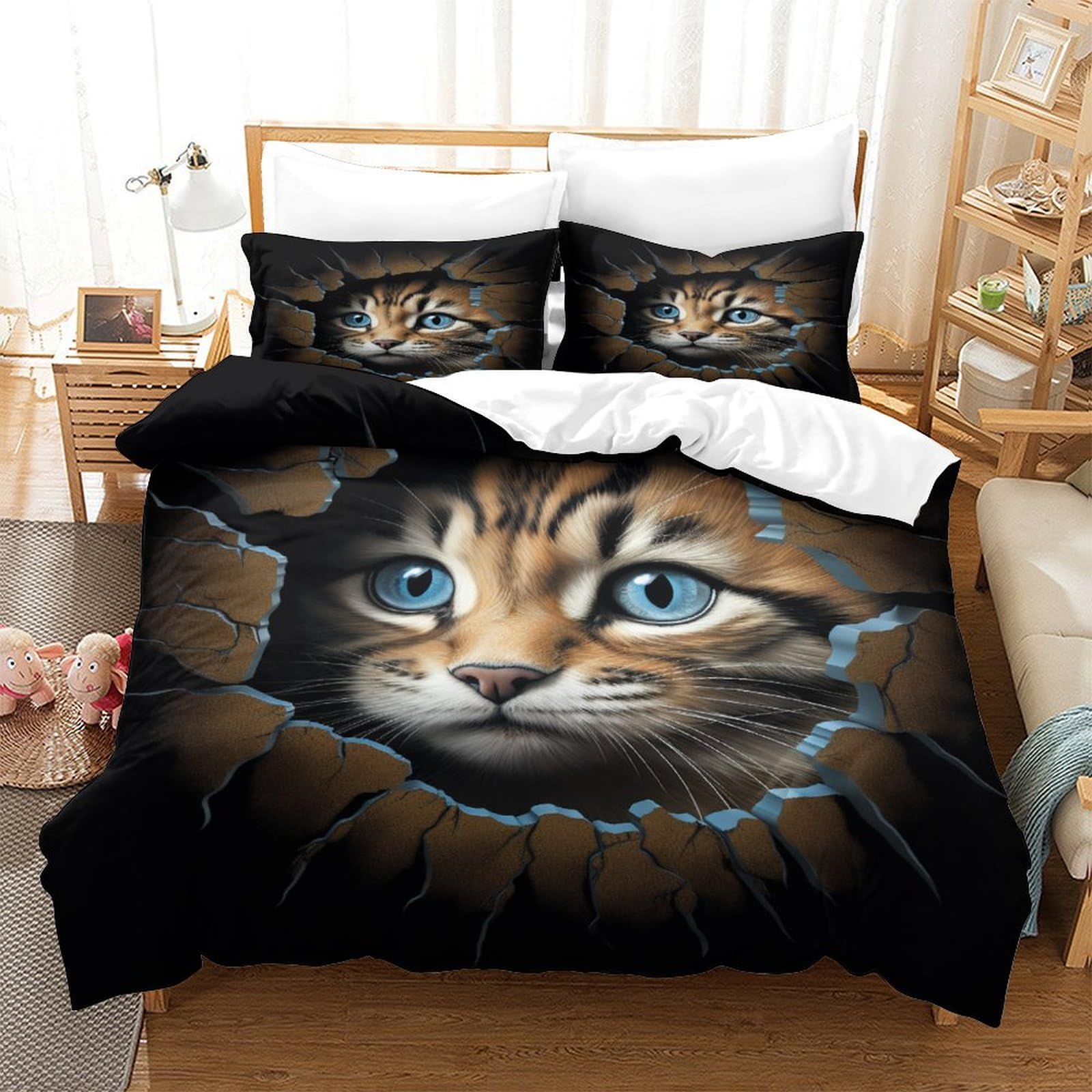 Housse de couette chat en microfibre respirante et douce 260x220