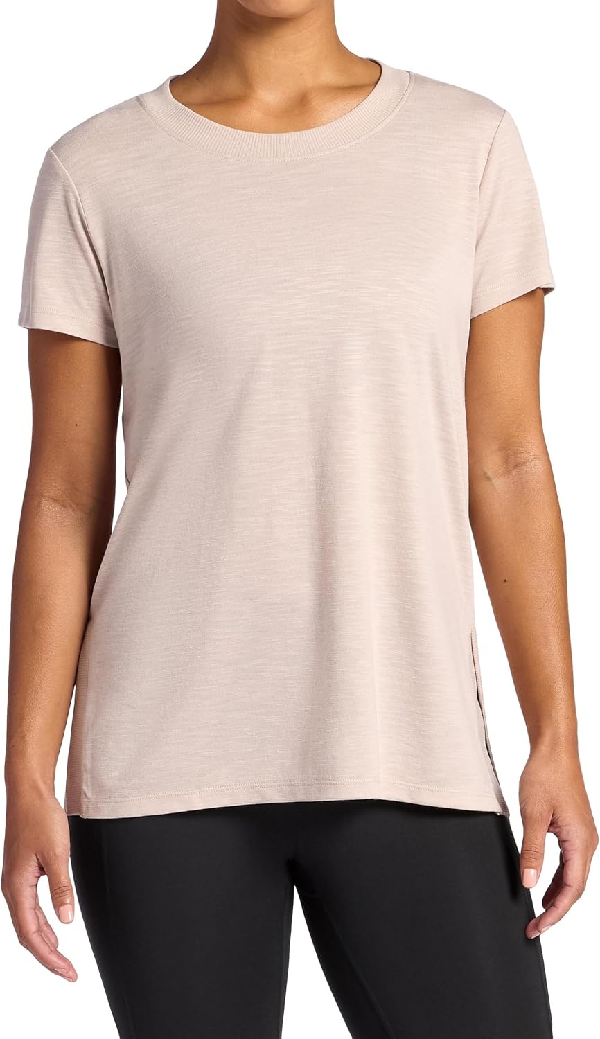 Gaiam Women's Restore Rib Mix T-Shirt, Relaxed Fit, Lightweight Heathered Material, High-Low Hem