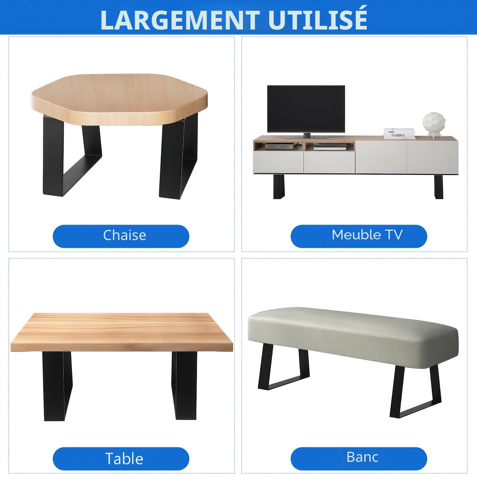 2 Pièces Pied de Meuble Trapézoïdaux, 15,2 cm Pied de Table, Pieds de Meubles, Pied de Table Metal, Pied Canapé, Pieds Meuble Cuisine Noir pour Armoires Meubles Table(15,2cm)