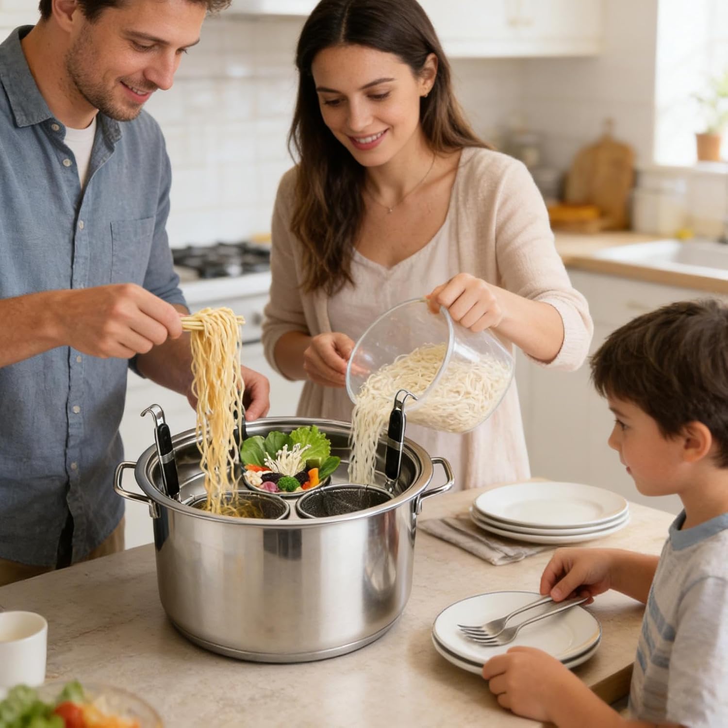 Pasta Pot With Strainer Basket - Stainless Steel Cookware | Spaghetti Cooker Steamer With Easy Drain, Home Busy Families Accessory With Cooking Lovers Beginners Professionals Meal Prep Party Vegetable