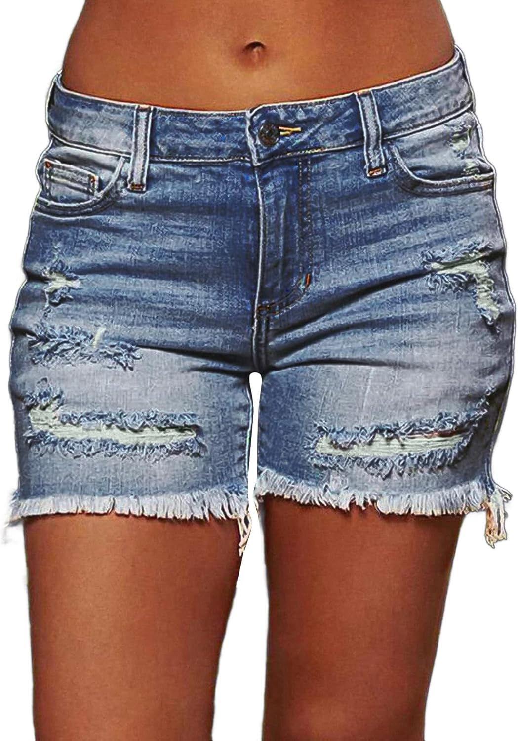 Flamingals Ripped Stretchy Jean Shorts for Women Raw Hem Low Waist Casual Trendy Denim Shorts