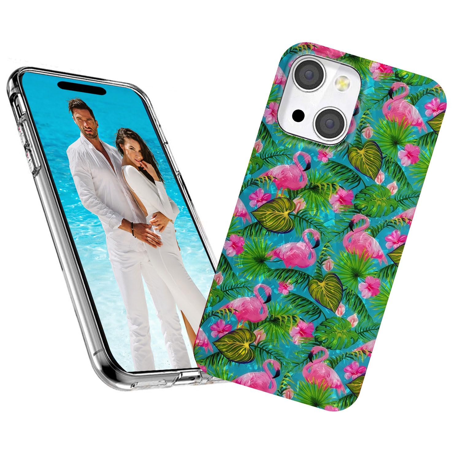 Funda para iPhone 15 para niñas y mujeres, con purpurina nacarada, brillante, suave, TPU, delgada, para iPhone 15 6.1, lindo animal elegante, flor, flamenco, floral, rosa