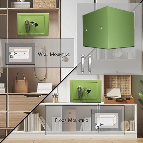 Miniatura 3 de Yuanshikj Caja fuerte de acero  Llave cerrada, 0.2 pies cúbicos pequeña caja fuerte para el hogar para dinero en efectivo y joyas (verde claro)