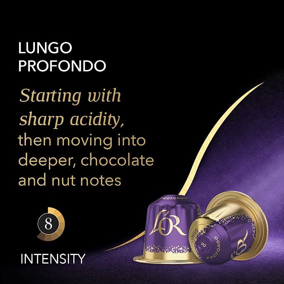 L'OR Espresso Capsules, 100 Count Profondo Lungo, Single-Serve Aluminum Coffee Capsules Compatible with the L'OR BARISTA System & *Nespresso Original Machines