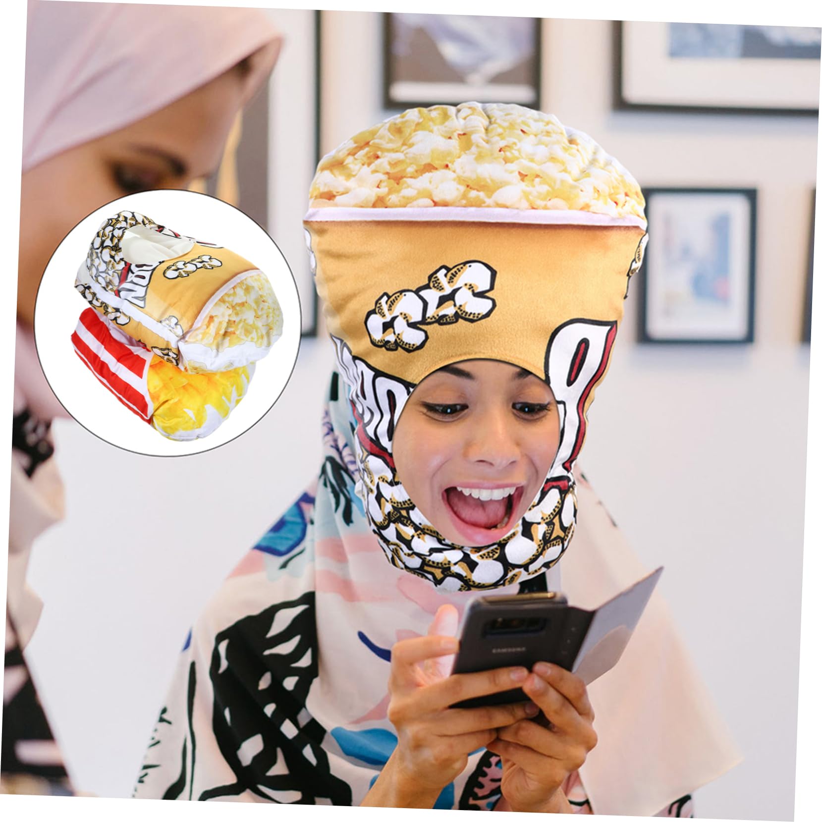 Sombrero de Palomitas de Maíz y Papas Fritas, 2 Piezas | Pp Algodón, Rojo, para Fiestas y Espectáculos, Diseño Cartoon Creativo en Forma de Snacks