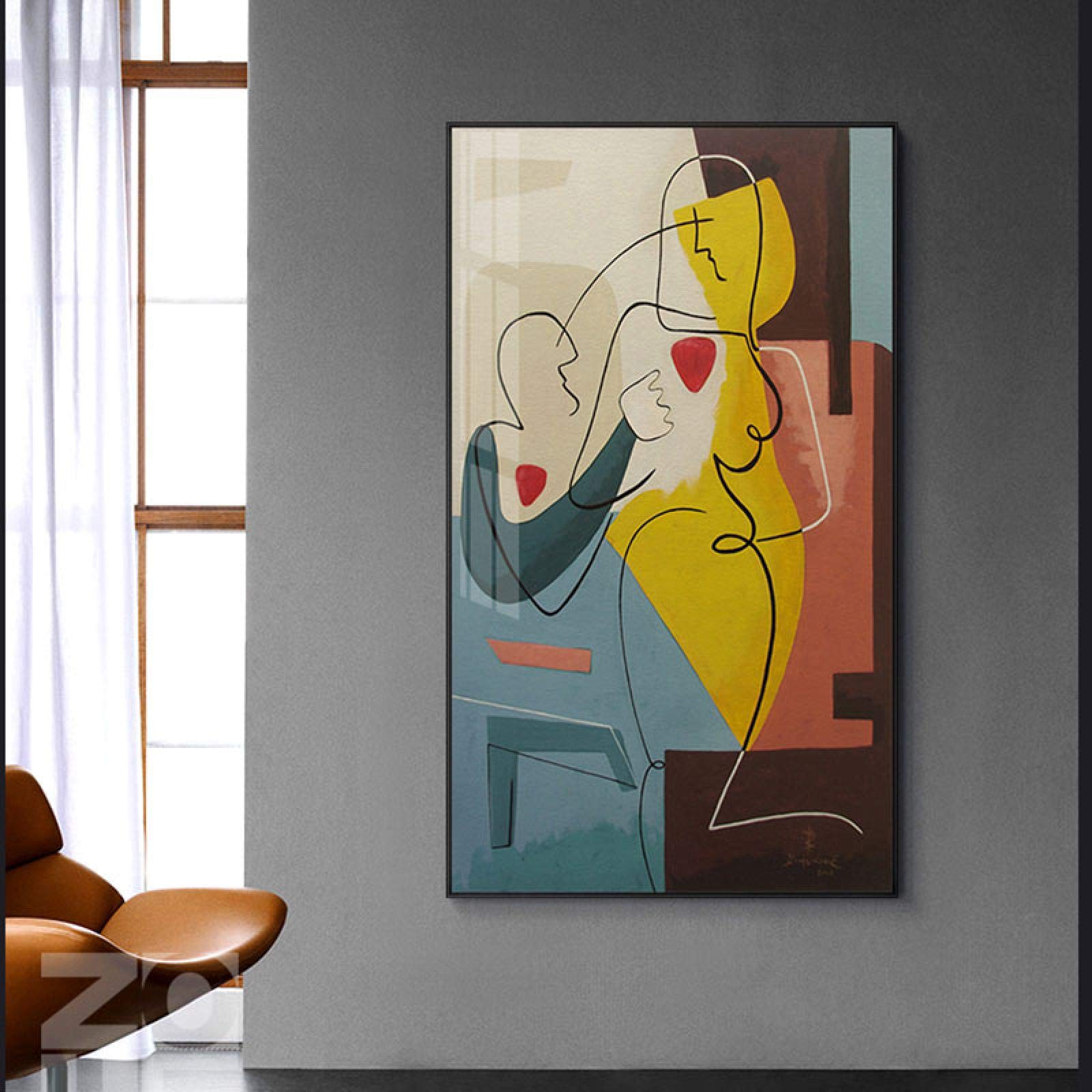Imagen de dibujo de línea de dama abstracta Decoración para el hogar Arte de pared moderno Figura Cuerpo Cara Lienzo Impresión de póster Pintura de pared Sala de estar 60x120cm (24x47in) Con marco