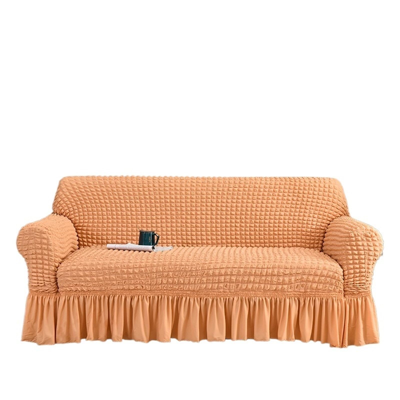 SUBLXPoten Sofa Cover with Skirt Dark Brown Plaid Skirt Elastic Sofa Cover for Living Room 2 3 4 Seat Armchair L Shape Furniture(Color 3,3-seater 190-230cm)