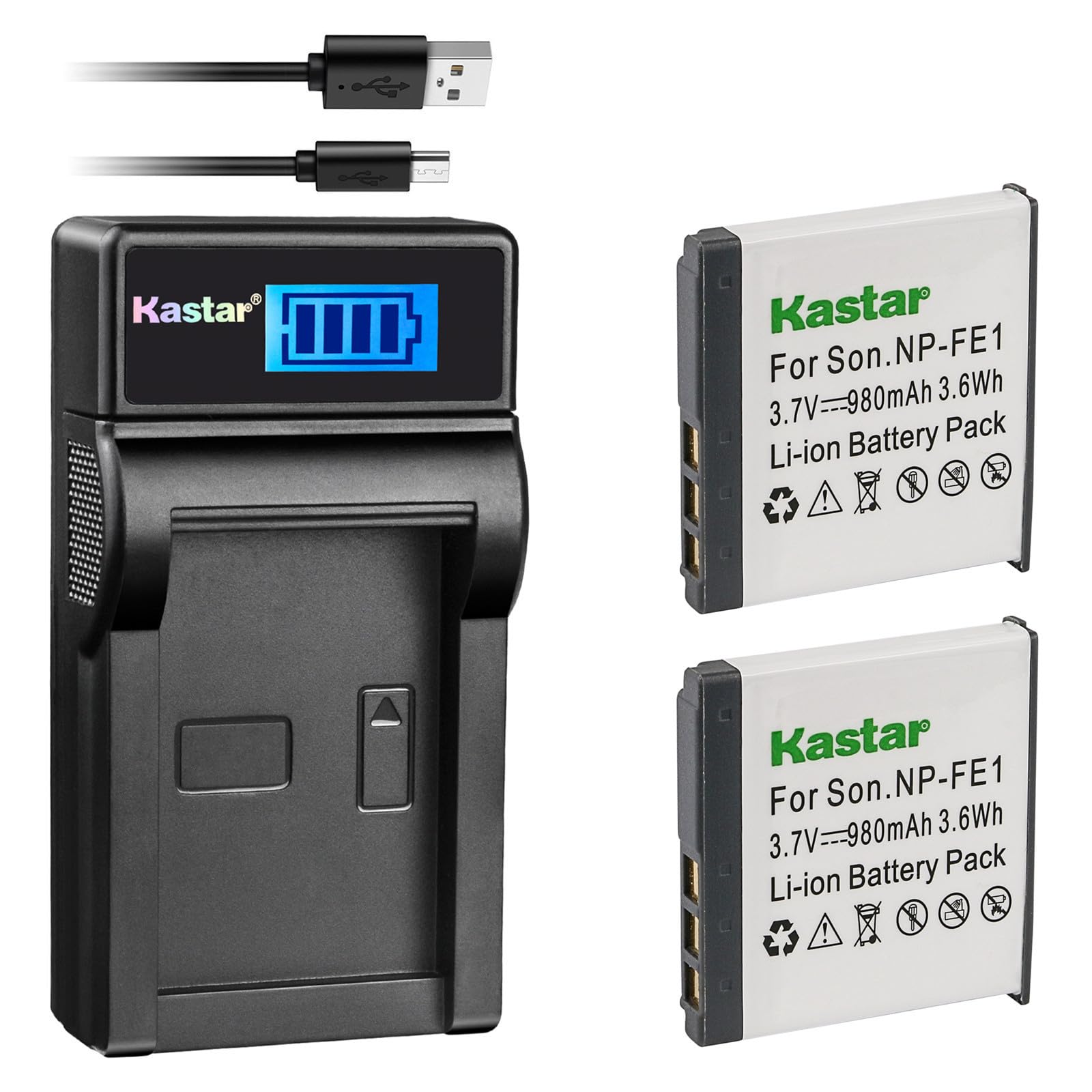 Kastar Battery (X2) & Slim LCD Charger Replacement for Sony NP-FE1 DSC-T7 DSC-T7/B DSC-T7/S DSC-P2 DSC-P3 DSC-P5 DSC-P9 DSC-P7 Digital Camera