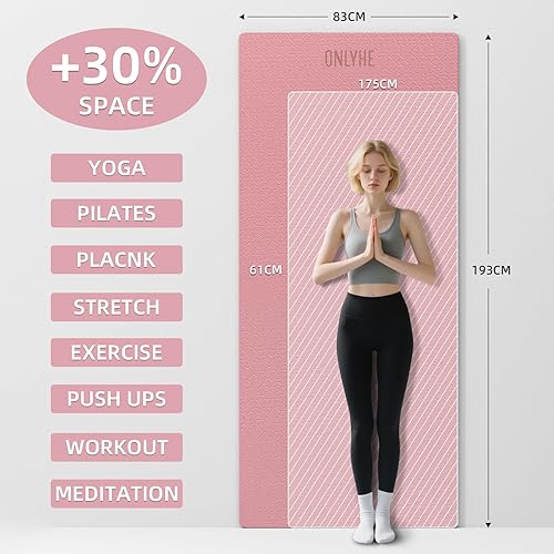 Miniatura 2 de Tapete de yoga extra largo y ancho para hombres y mujeres altos, 2.992 x 1.283 x 0.276 in, TPE de alta densidad antideslizante en ambos lados,