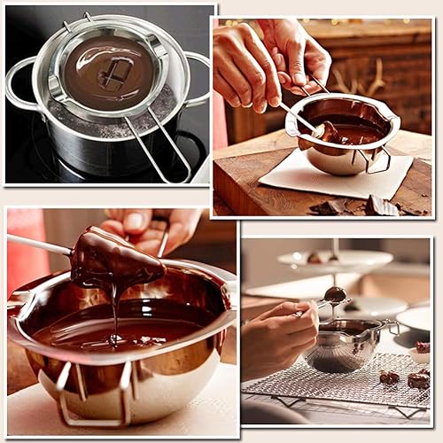 Vista 7 de Olla de acero inoxidable de doble caldera para derretir chocolate, dulces y velas (acero 18/8, capacidad de 2 tazas, 16.2 fl oz)