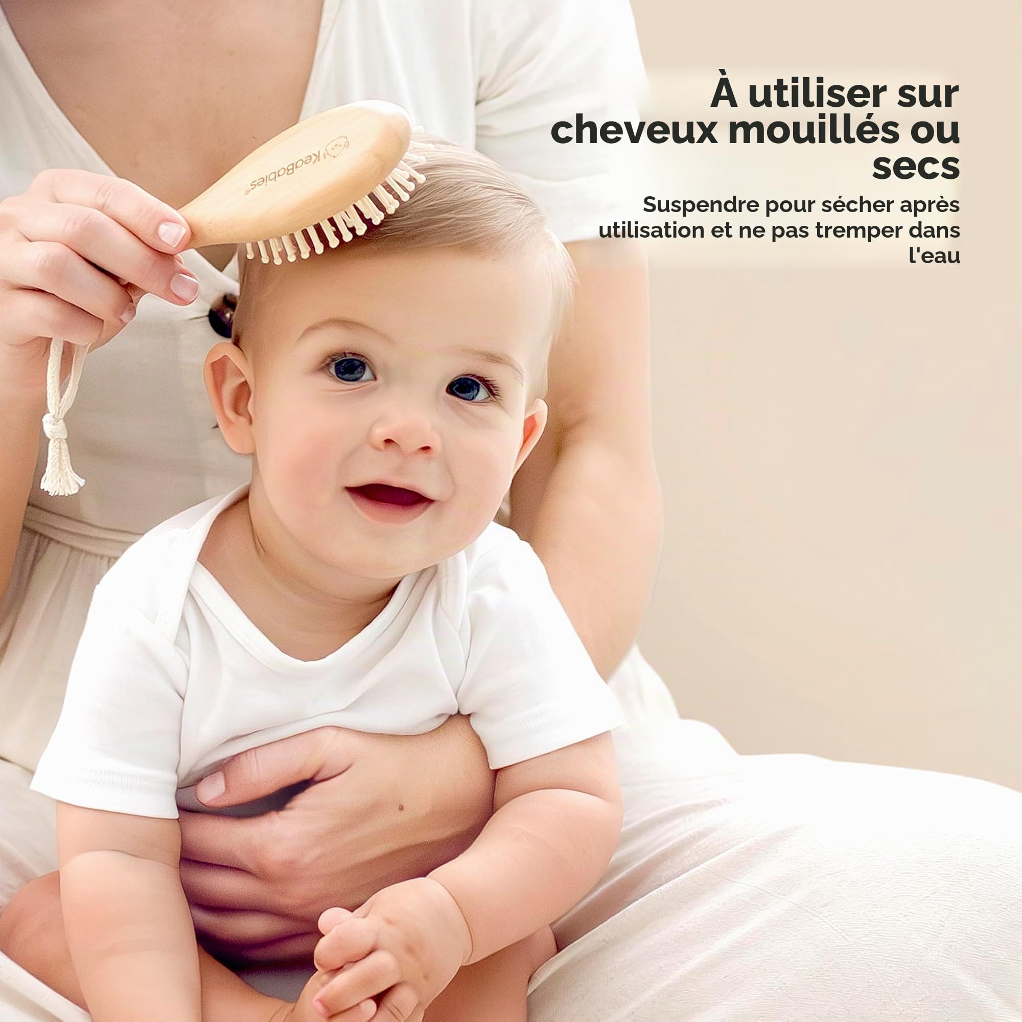 Brosse à Cheveux Bébé Pour Nouveau-né - Brosse à cheveux en bois naturel avec poils de chèvre doux pour berceau - Kit de toilettage parfait du cuir chevelu pour nourrissons, tout-petits et enfants