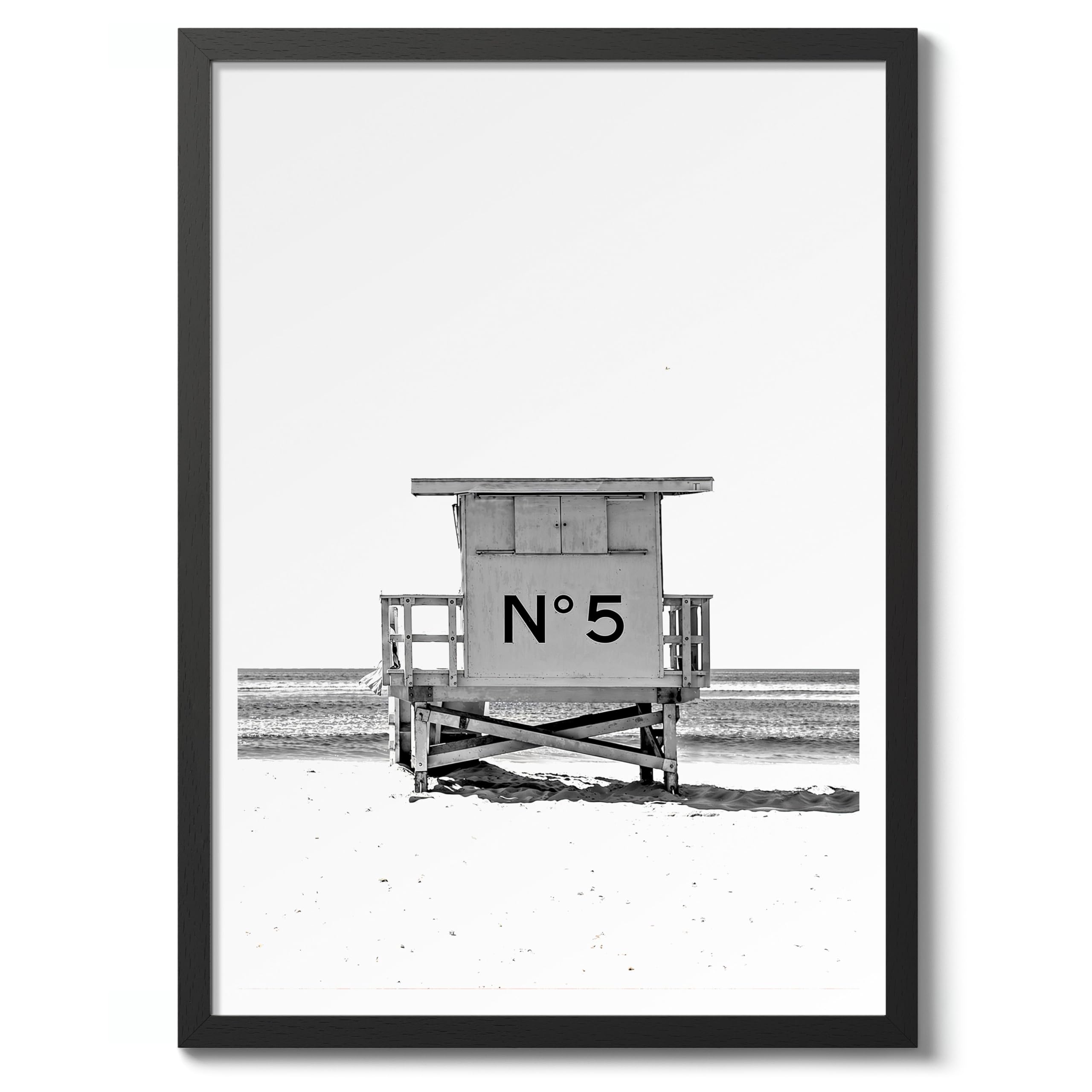 Lifeguard No. 5 Poster Black & White Vintage Photography Print Minimalist Modern Interior Decoration, Archival Matte, 50x70cm (Black Frame) - 50x70cm