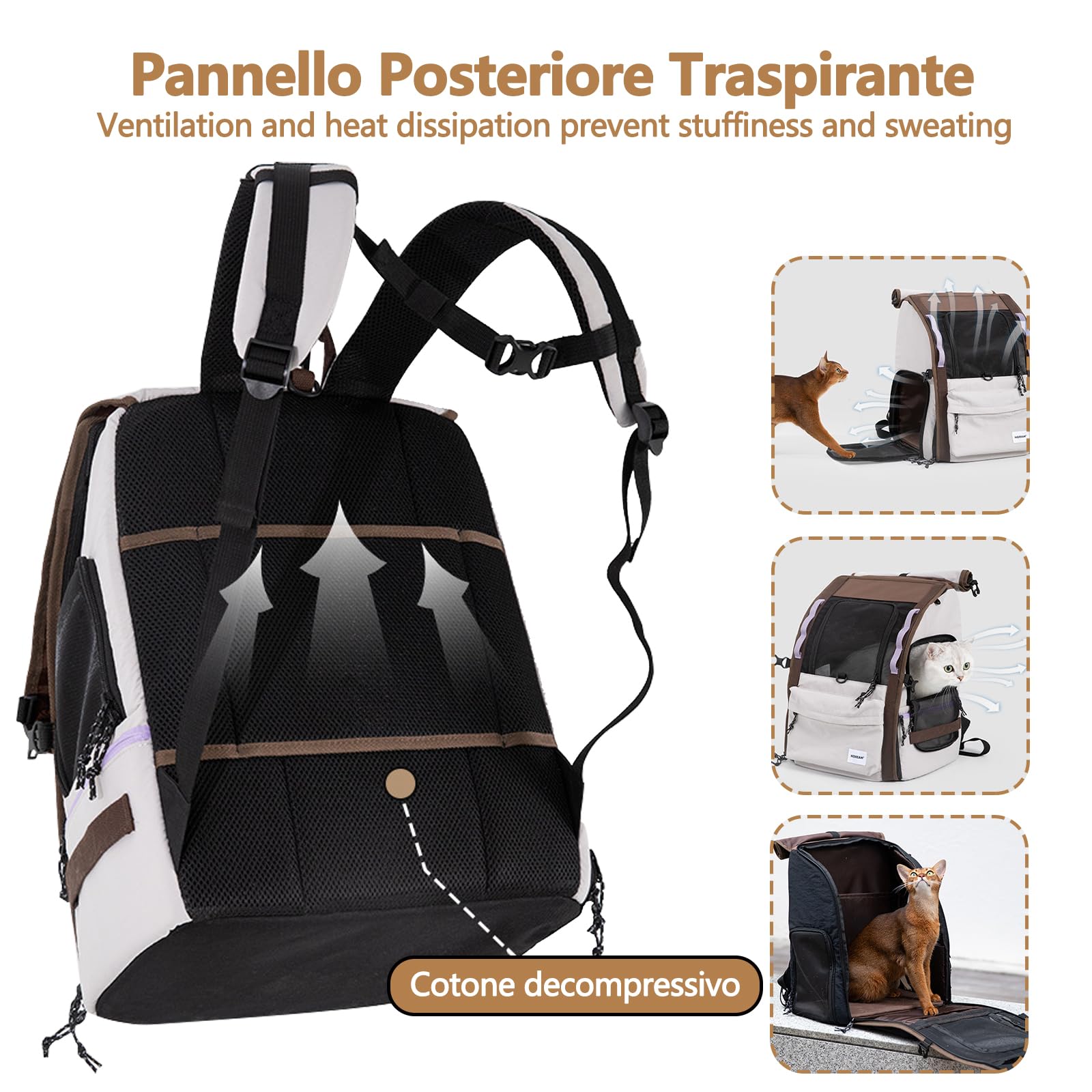 Galatée Zaino Per Animali Domestici, Realizzato In Nylon Traspirante, Con Design Stabile, Grande Capacità e Tendina Arrotolabile(Borsa Grigia)