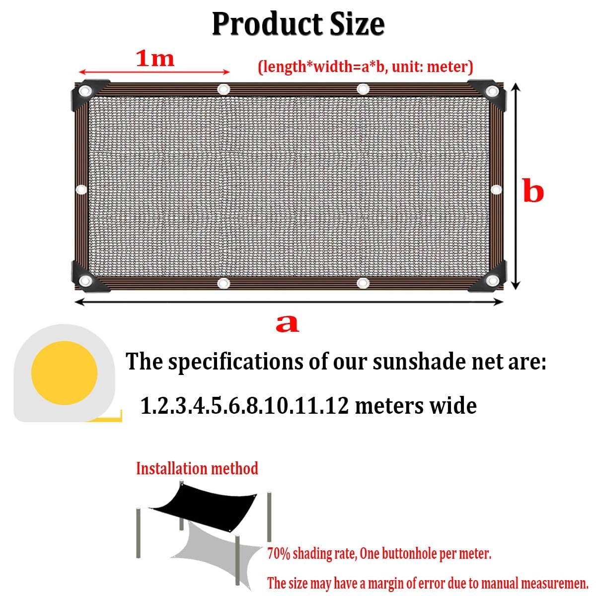 Sonnenschutz Netz Schwarze Schattierungsnetz Garten Sonnensegel Mit Ösen 70% Shading Rate UV-Beständiges for Pflanzenschutz Gewächshaus Scheune Oder Zwinger - 2x3m 4x5m 6x8m (Größe : 5X7m/16.4X22.9ft