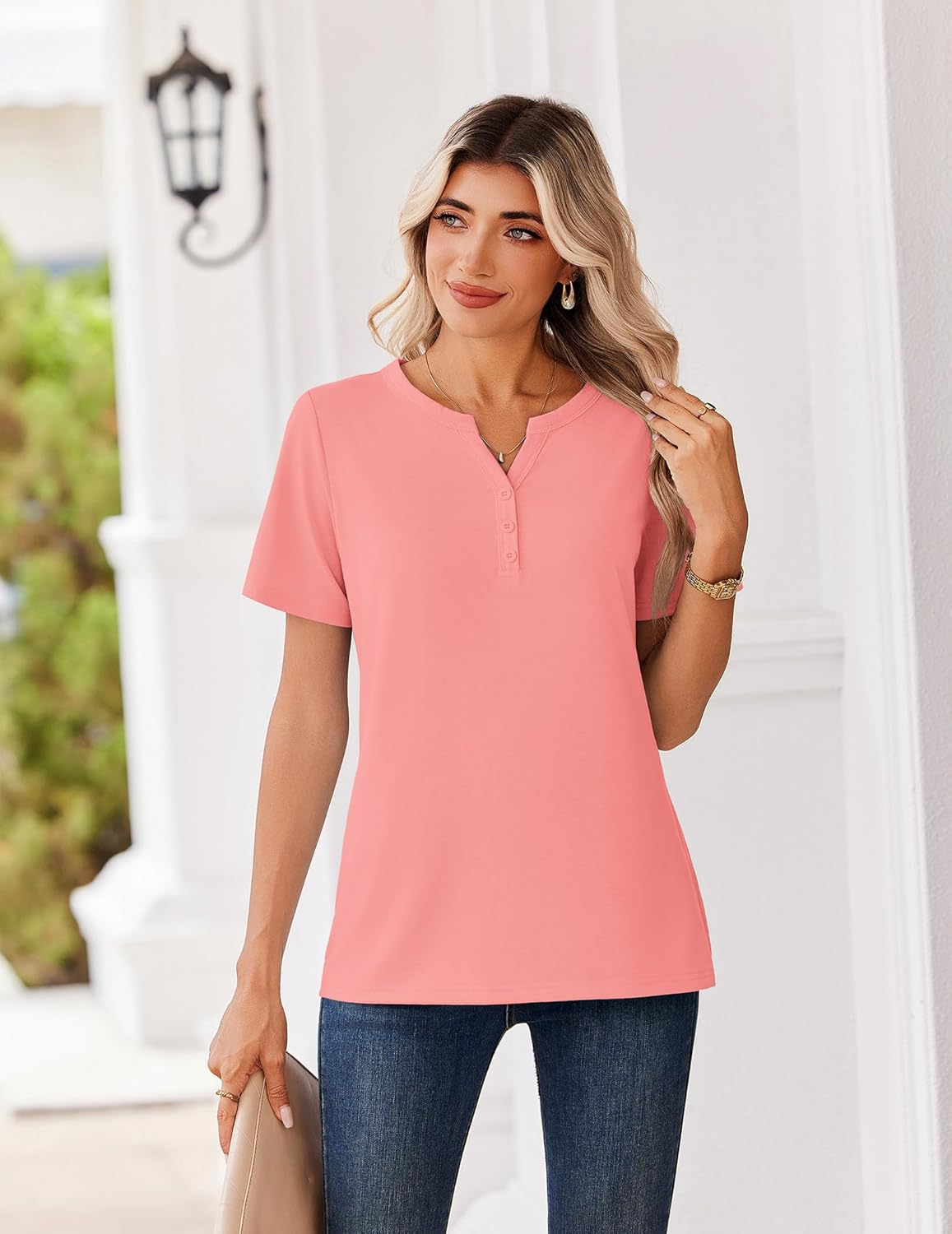 Zeagoo Womens Summer Tops V Neck Short Sleeve Shirts Dressy Casual Blouse Spring Vacation Tshirts Clothes - Image 3