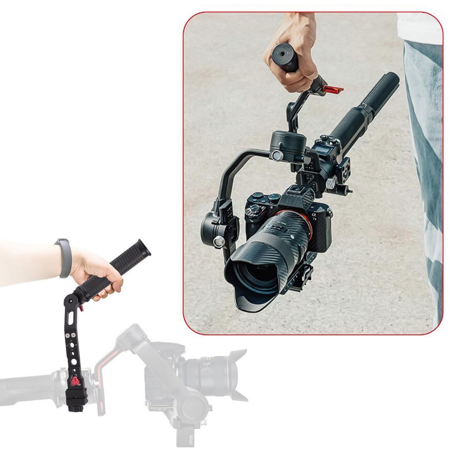 Andoer Maniglia Impugnatura Regolabile Mini Gimbal Stabilizzatore Palmare Manico in Gomma Dal Design Ergonomico Compatibile con DJI RS 2/ RSC 2/ RS 3 Mini/RS 3 /RS 3 Pro