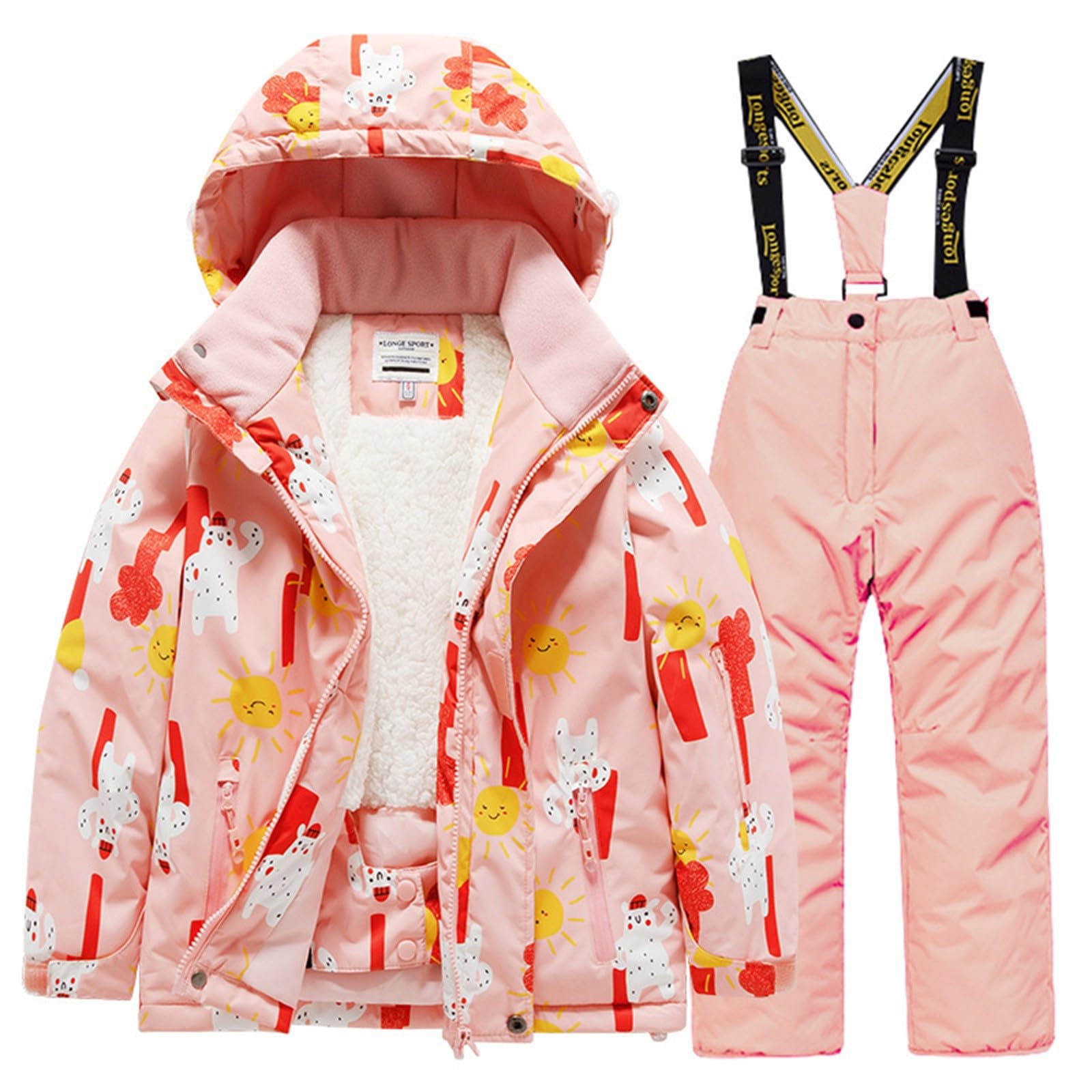 Combinaison de Ski Enfant Fille Ensemble 2pcs Veste de Ski + Salopette Pantalon Enfants Cadeau Noel Tenue de Neige Imperméable Coupe-Vent Vêtements de Neige Imperméable Combinaisons pour 3-12 ans