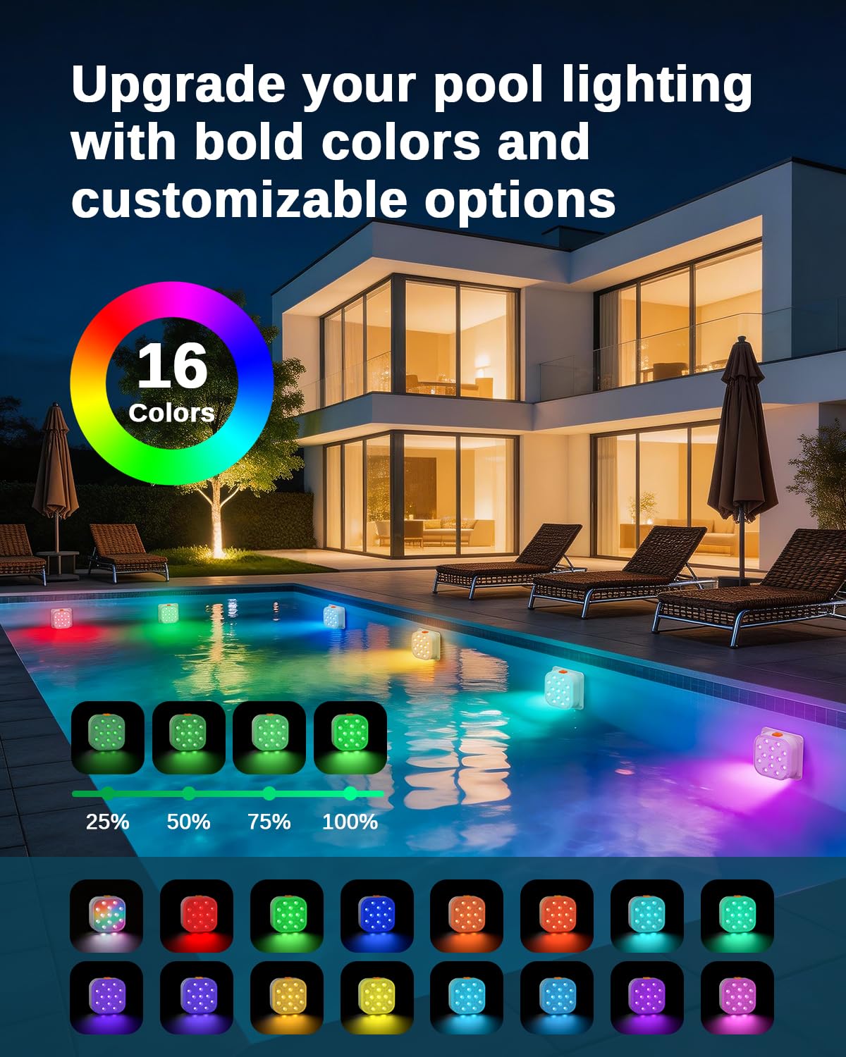 SoulBay - Luces de piscina subacuáticas, 2 piezas de luces magnéticas recargables para bañera de hidromasaje con control remoto, 16 colores y 6 modos dinámicos RGB, accesorios de spa LED impermeables